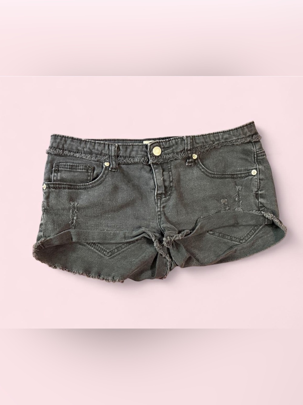 Vintage Y2K Wet Seal Black Distressed Raw Hem Denim Cutoff Shorts McBling 9 BLAC